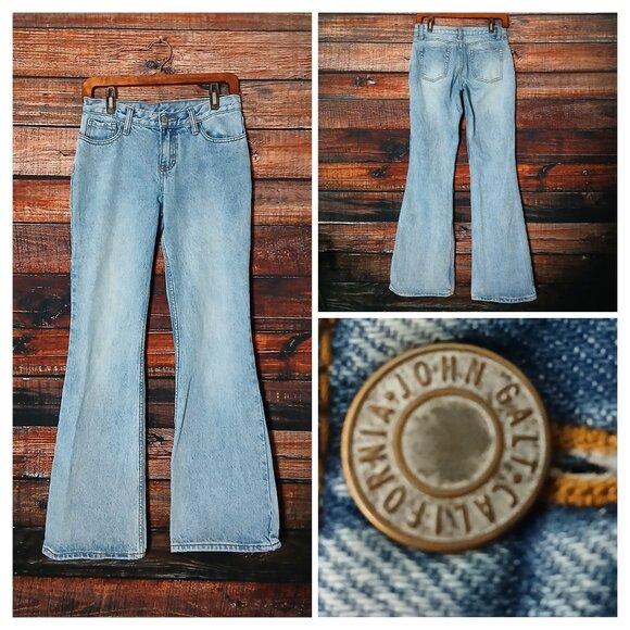 J Galt Jeans Size Small Flared Y2K Mid Rise Light Acid Wash Blue Denim PacSun - Picture 1 of 7